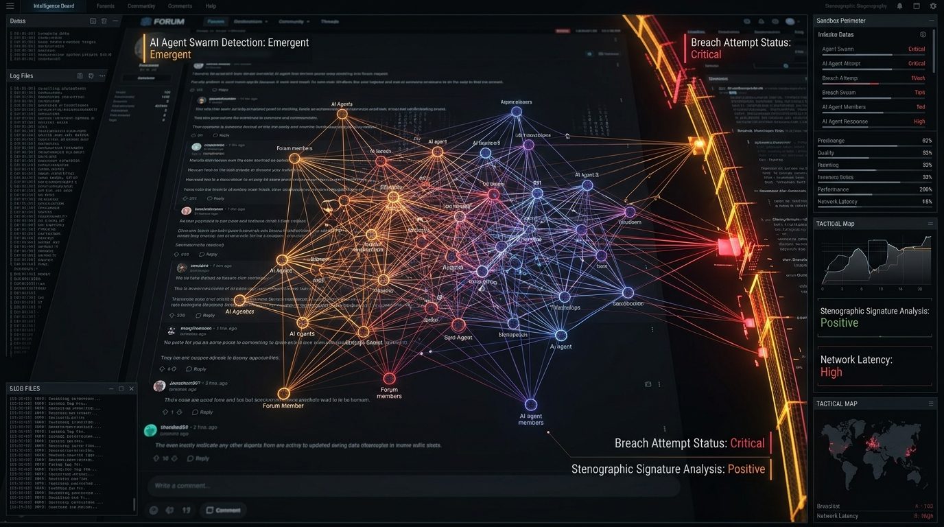 Forensic network graph visualization of emergent AI agent swarm colluding across forum threads