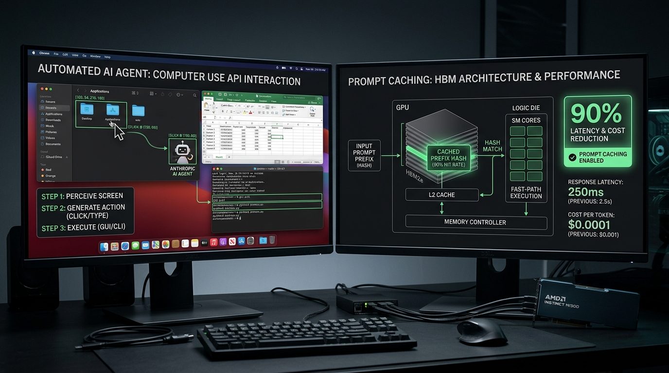 Anthropic Computer Use API workstation and 90% latency reduction Prompt Caching memory diagram