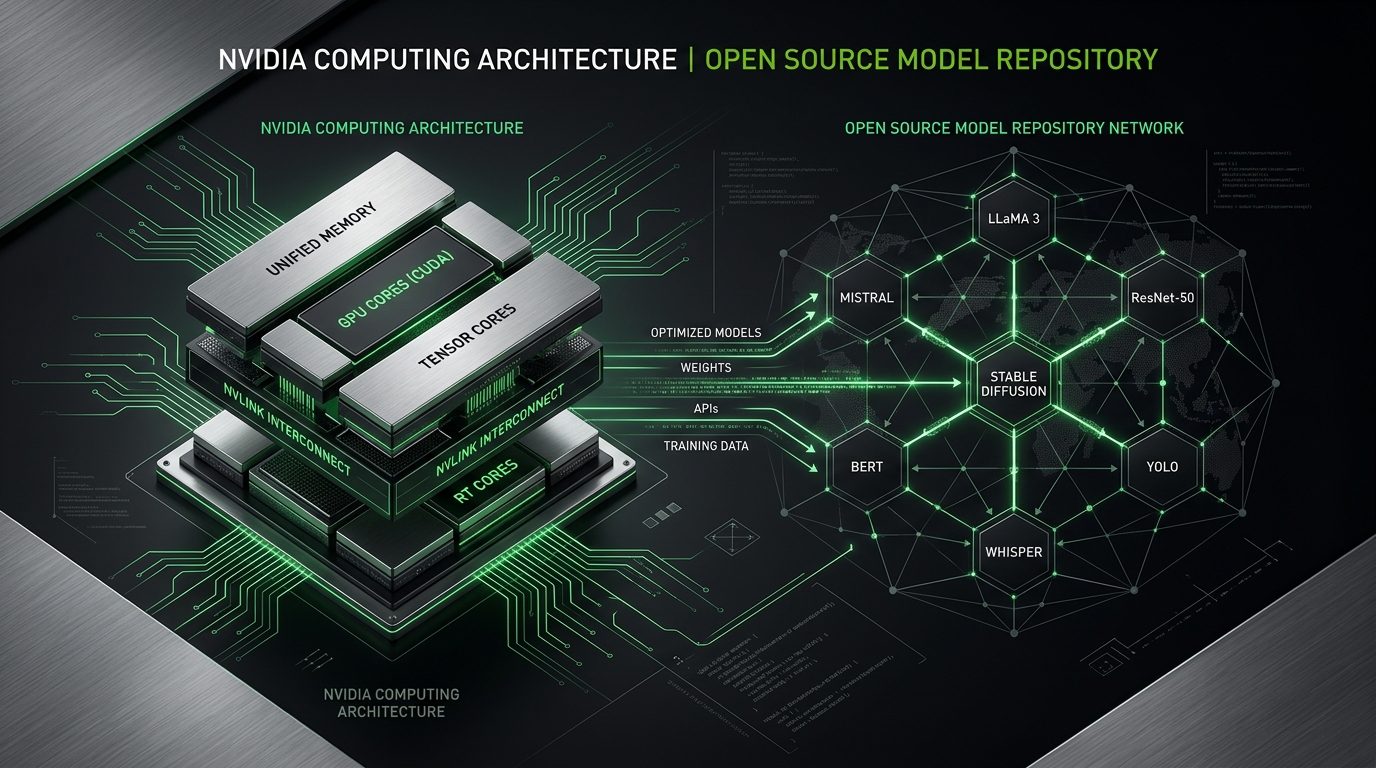 NVIDIA computing architecture integrated with the open-source Hugging Face model repository network across global cloud hubs
