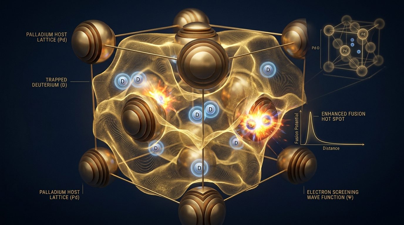 Palladium metal-hydride crystal lattice screening deuterium nuclei to dramatically increase nuclear tunneling probability